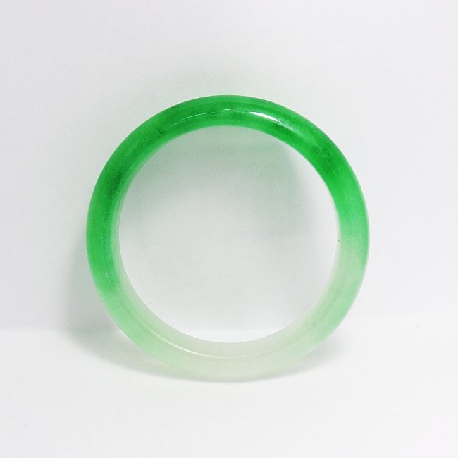 Translucent Solid Green/Creamy Chinese Jade Bangle - 5