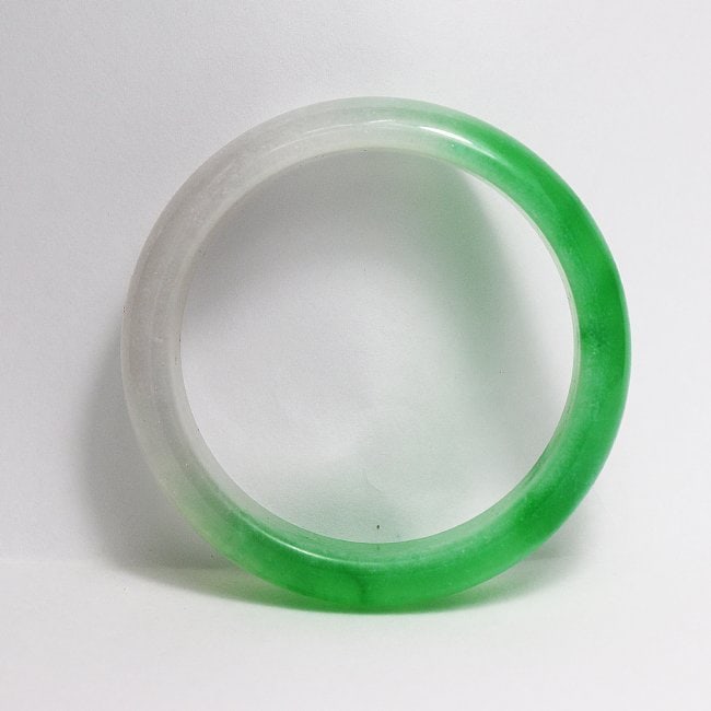 Translucent Solid Green/Creamy Chinese Jade Bangle Size - 4