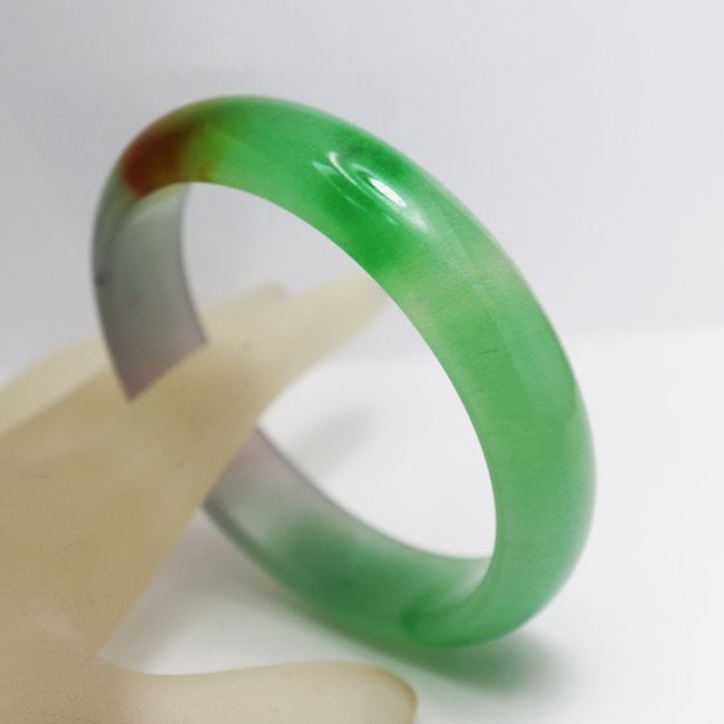Translucent Solid Multi-Color Chinese Jade Bangle - 2