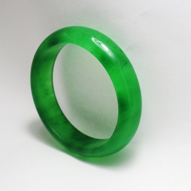 Translucent Solid Green Chinese Jade Bangle Size: 7 - 2