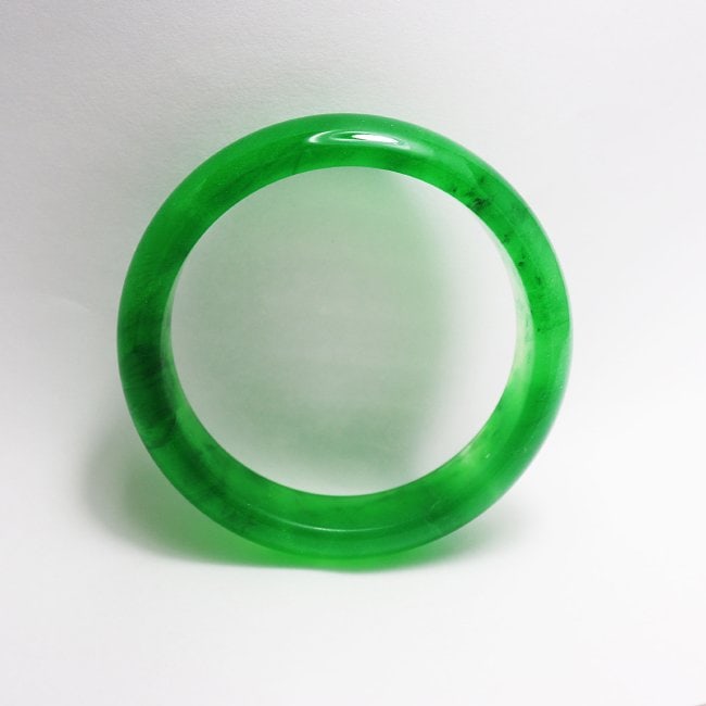 Translucent Solid Green Chinese Jade Bangle Size: 7 - 3