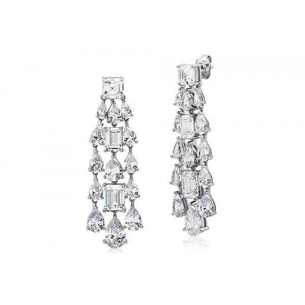 Chandelier Creation, Diamond 11.05 CT W/g Overlay: Gem Type: Creation, Diamond High Quality Item: Chandelier Earrings Weight: 11.05 Carat Clarity: VVS Color: F Shape: Cushion, Pear, And E emerald Cut Length: 2. Inches Width: Over .50 inch Metal: