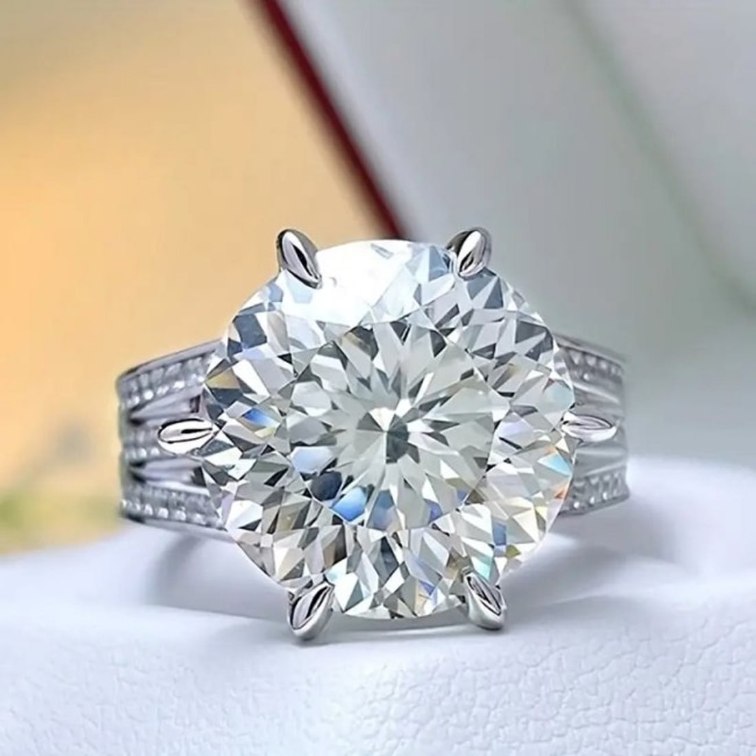 Moissanite Ring 10.45 Carat 18k W/G Overlay 925: Gem Type: Moissanite Item: Ring Size: 8 Center Weight: 10. Carat-14CM mounting .45 carat, Round Brilliant Creation Diamonds Clarity: VVS1 Color: F-G Metal: 18k white gold overlay 925, Weight: 7.90 gra