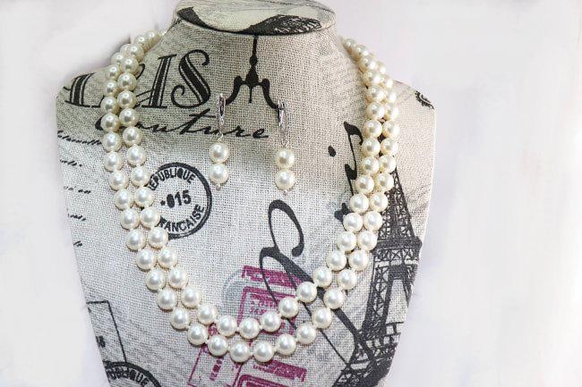 Swarovski Pearl 8 mm 2 Layer Set & 925 Silver Clasps: Gem Type: Swarovski Color: Creamy/White, Size: 8 mm Luster: Excellent 4 pieces Length: 17.5" Bracelet: 7" Earrings: 1.5" Metal: 925 Silver Knot: Between each pearl Thread: Silk Han