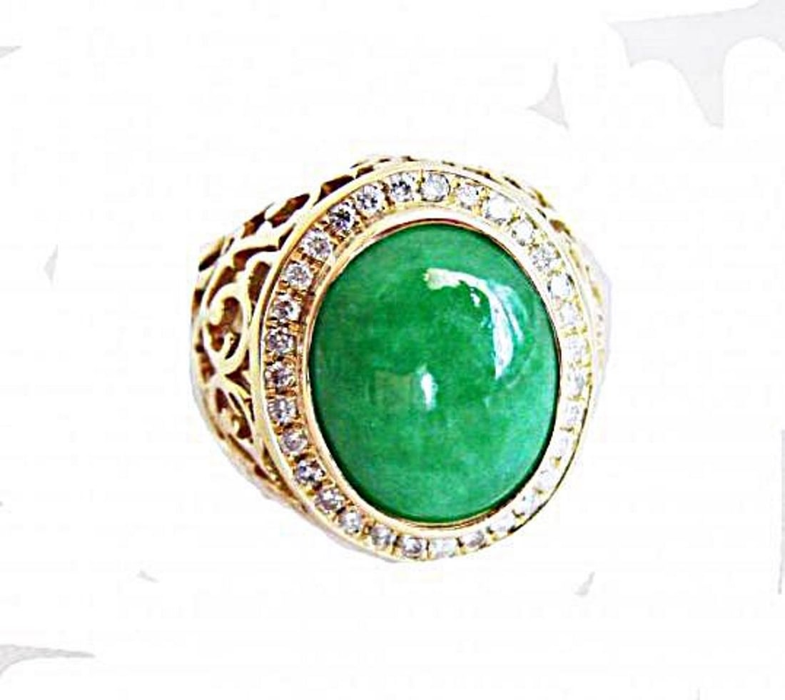 Man Ring Chinese Jade /Diamond 8.76Ct 18k Y/g Size 8 (1 of 7)