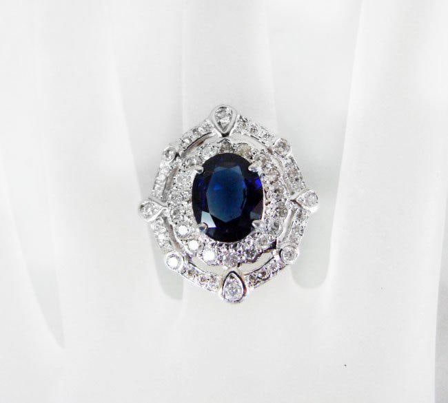 Ring Natural Blue Sapphire Diamond 4.26Ct 14k Y/g: Gem Type: Natural Blue Sapphire/Diamond Item: Ring, Size: 7 Diamond: 1.42 Carat round brilliant and 50pieces Clarity: SI2, Color: H, Treatment: None Sapphire: 2.84 Carat oval shaped and 9x7mm Clarity:
