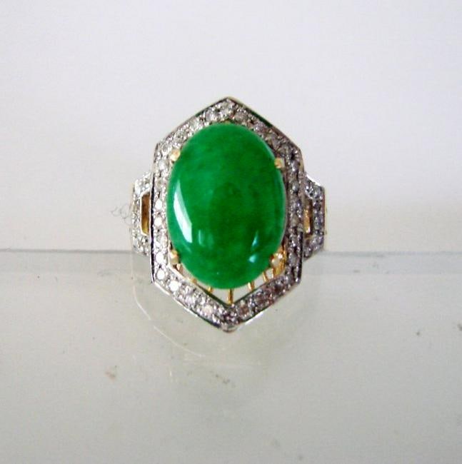 Natural Diamond- Jadeite Jade Ring 4.72Ct 18k Y/g (1 of 5)