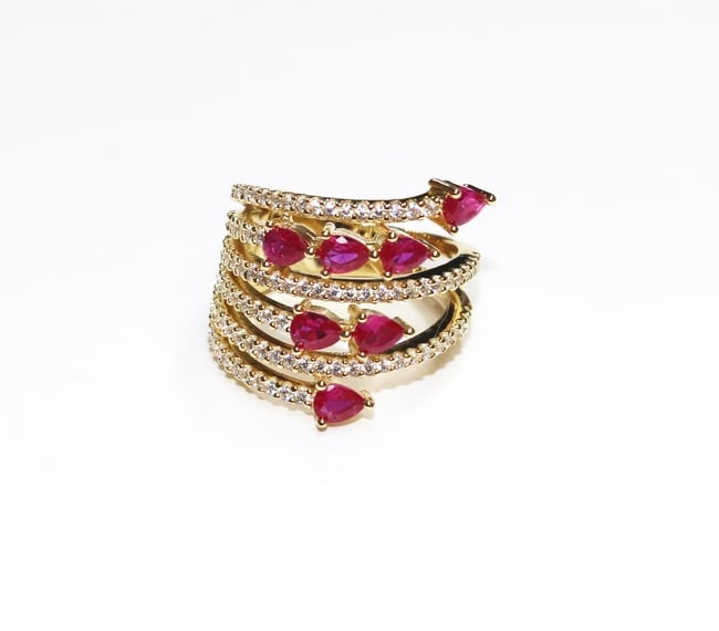 Creation Daimond Ruby Ring 3.15Ct 18k Y/g Overlay - 2