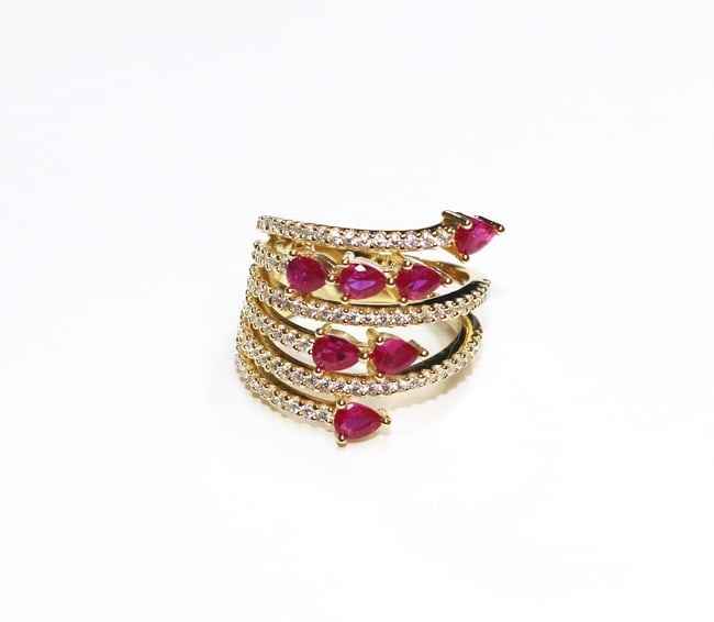 Creation Daimond Ruby Ring 3.15Ct 18k Y/g Overlay - 3