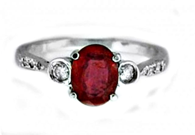 Ruby Ring 1.30Ct & Diamond .22Ct 14k W/g - 2