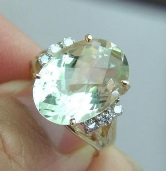 Green Amethyst Ring: 6.58Ct Dia: .40Ct 14k Y/g (1 of 2)