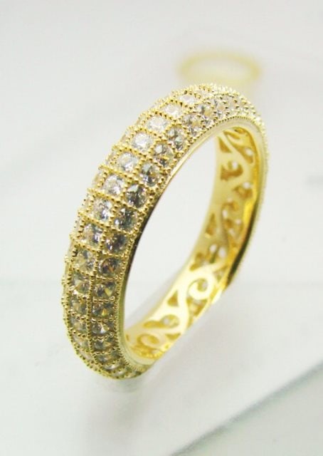 Creation Diamond Eternity Ring 2.00Ct 18kY/g Over: Creation Diamonds Eternity Ring High Quality Item Item: Eternity Ring Clarity: VVS-Color: F Stone: 2.00 Carat round brilliant Setting name: Micro Pave 18k yellow gold rhodium overlay of pure