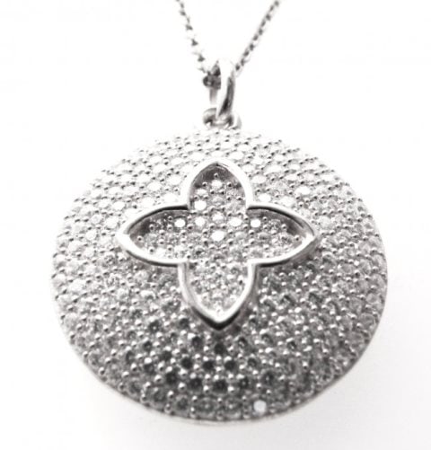 Diamond Creation Flower Pendant 2.50ct 18k W/g Over: Creation Diamond Pendant High Quality Item Quantity: 1 Item : Heart Pendant Stone : 2.50 Carat (Clarity: VS, Color: D) Setting name: Micro Pave Length: 1" inch 18k White gold Overlay 925