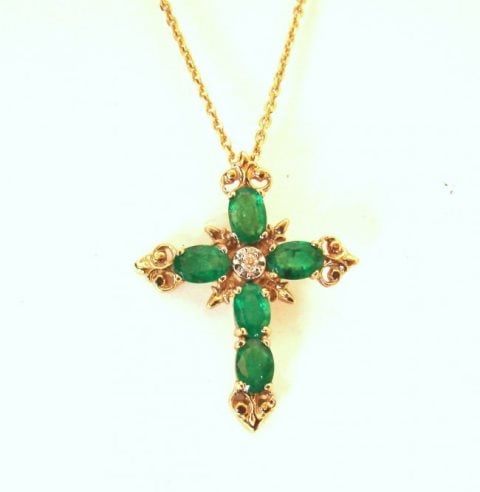 Emerald Diamond Cross Pendaent 4.47Ct14k Y/g (1 of 4)