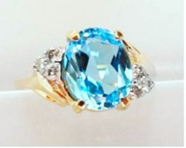 Ring Natural Blue Topaz Diamond 3.70Ct 14k Y/g (1 of 3)