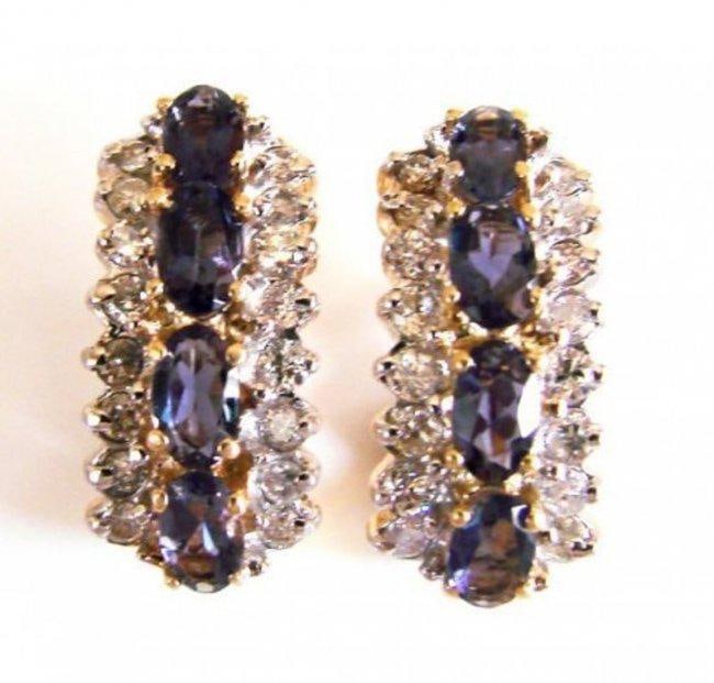 Blue Rhodolite-Diamond Earrings 4.16Ct 14k Y/g (1 of 3)