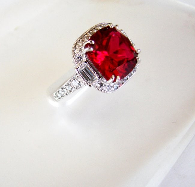 Creation Daimond Ruby Ring 7.61Ct 18k W/g Overlay - 2