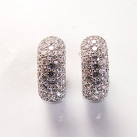 Creation Diamond Earrings 2.00Ct 18k W/G Overlay: Item: Creation Diamond Hoop Earrings and High Quality items Item: Hoop Earrings Stone: 2.00 carat round Brilliant (Clarity: VVS, Color: F) Diameter: L1/2" x W1/4" Setting: Micro Pave 18k white gold ov