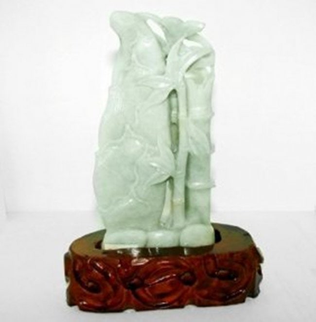 19th Century Hand Carved Jade Bamboo Weight: 1.5 pound (1 of 4)