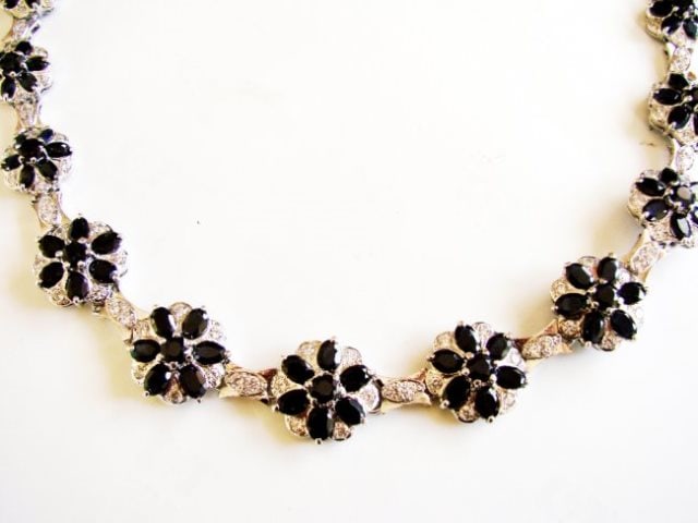 Sapphire&Creation Diamond Necklace 102.03Ct18k W/g Over (1 of 5)