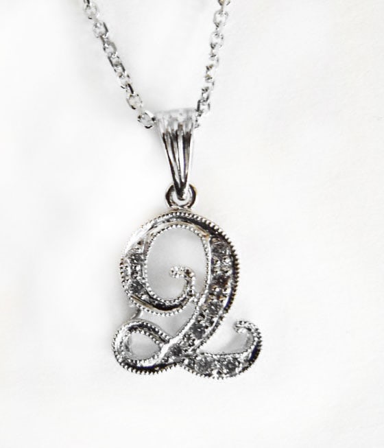 Initial Pendant 'Q' Diamond .09Ct 14k W/g (1 of 3)