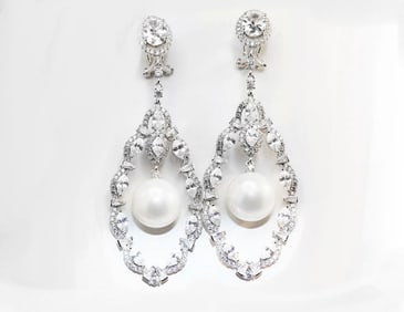 Creation Diamond 7.13Ct/Swarovski Pearl 12mm18k W/G Overlay - 2