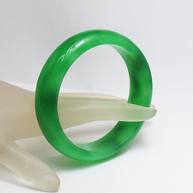 Natural Translucent Solid Green Chinese Jade Bangle - 2