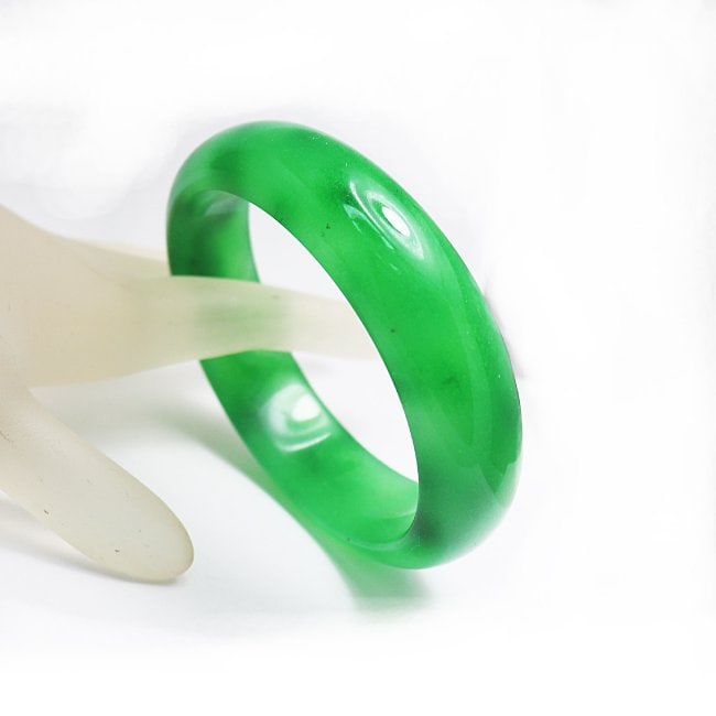 Natural Translucent Solid Green Chinese Jade Bangle - 3