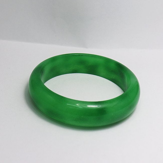 Natural Translucent Solid Green Chinese Jade Bangle - 4