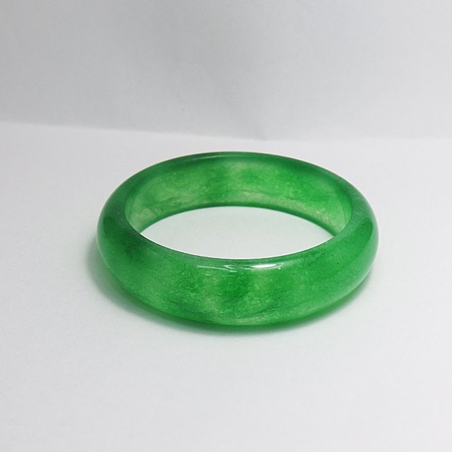 Natural Translucent Solid Green Chinese Jade Bangle - 2
