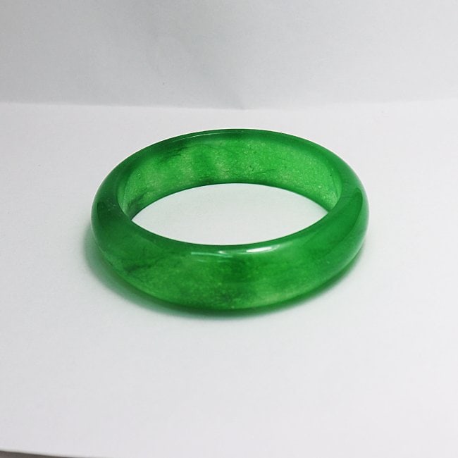 Natural Translucent Solid Green Chinese Jade Bangle - 3