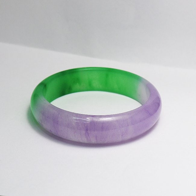 Translucent Solid Green/Violet Chinese Jade Bangle - 3