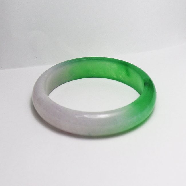 Translucent Solid Green/Creamy Chinese Jade Bangle Size - 3