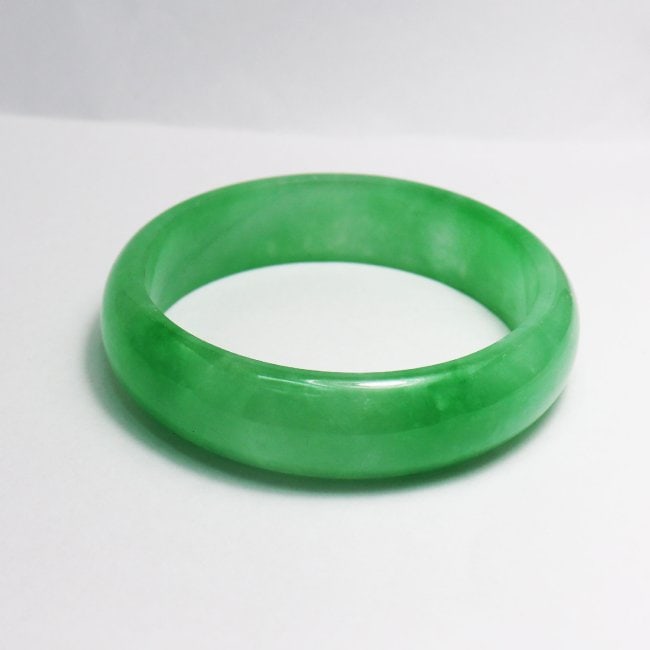 Translucent Solid Green Chinese Jade Bangle Size: 6 - 4