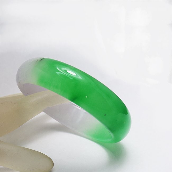 Translucent Solid Green/Light Violet Chinese Jade Bangle - 3