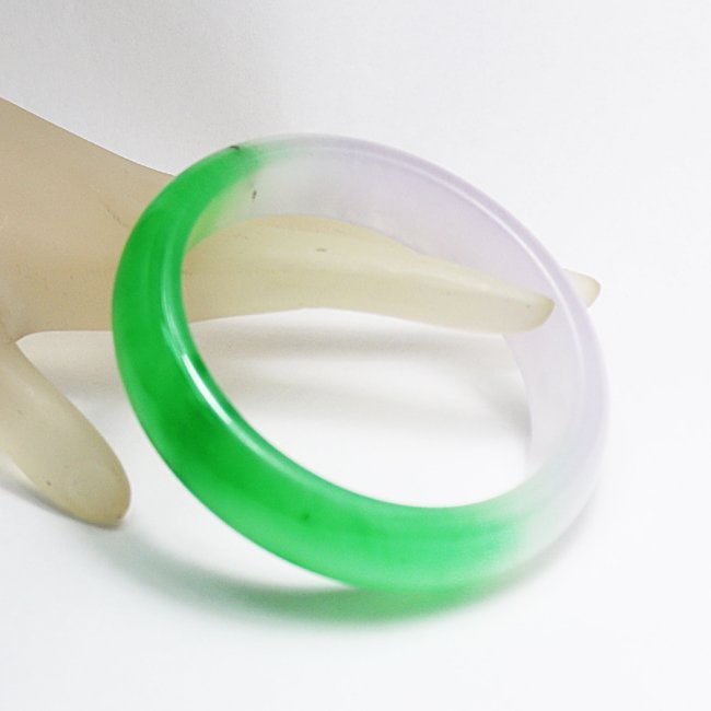 Translucent Solid Green/Light Violet Chinese Jade Bangle - 4