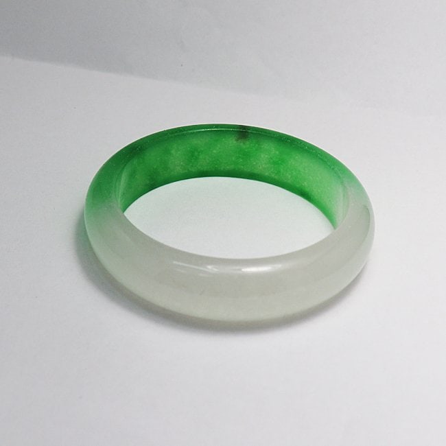 Translucent Solid Green/Creamy Chinese Jade Bangle Size - 5