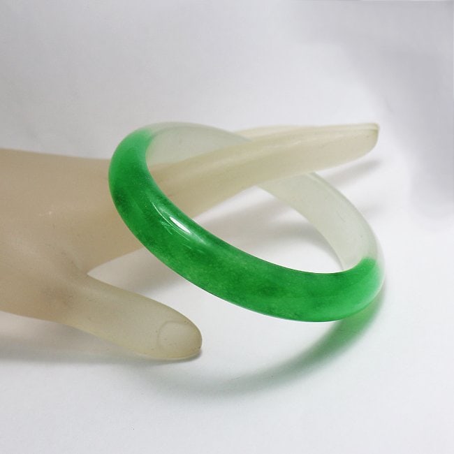 Natural Translucent Solid Green/Creamy Chinese Jade - 3