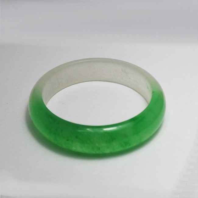 Translucent Solid Green/Creamy Chinese Jade Bangle - 4