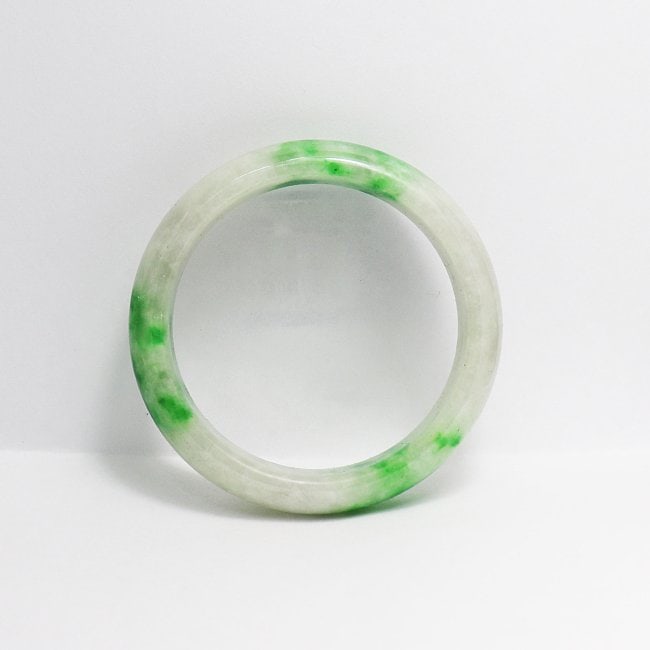 Translucent Solid Green/ Creamy Chinese Jade Bangle - 4