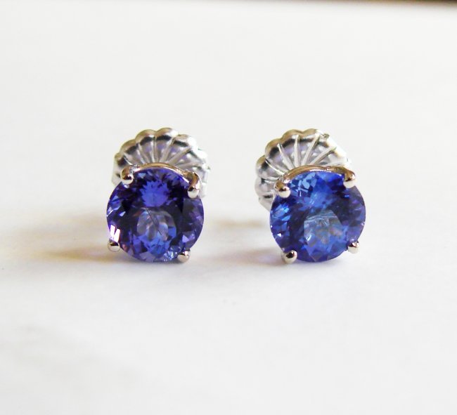 Natural Tanzanite Stud Earrings 2.29Ct 14k W/G