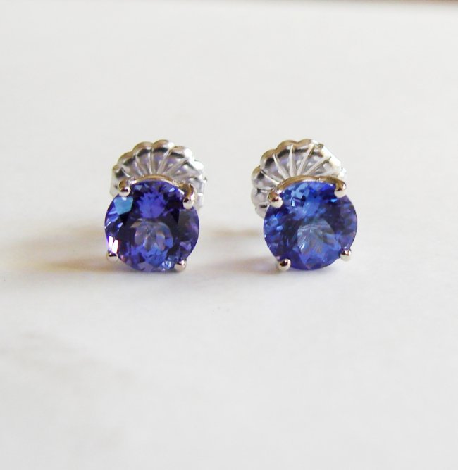 Natural Tanzanite Stud Earrings 2.29Ct 14k W/G - 2