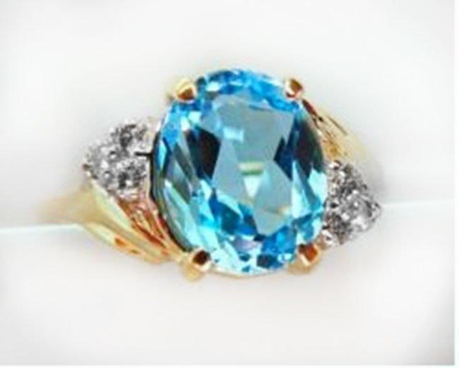 Ring Natural Blue Topaz Diamond 3.70Ct 14k Y/g (1 of 3)