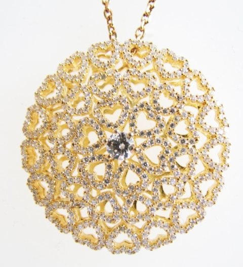 Creation Diamond Pendant 3.50ct 18k Y/g Overlay: Creation Diamond Pendant High Quality item Item : Pendant Length: 1.1/2" inch Stone: 2.30 carat (Clarity: VVS1, Color D-E) 18k Yellow gold overlay of 925 silver 925 silver weight: 5 grams Color: Yello