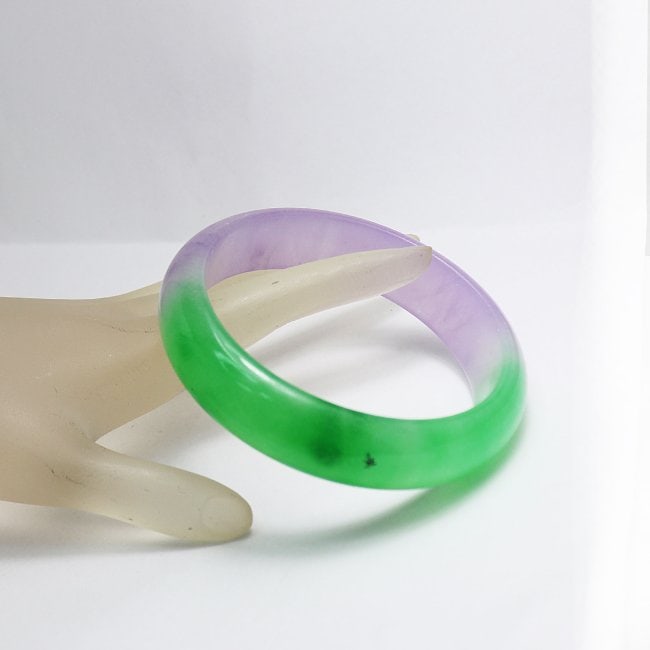 Translucent Solid Green/Violet Chinese Jade Bangle - 2