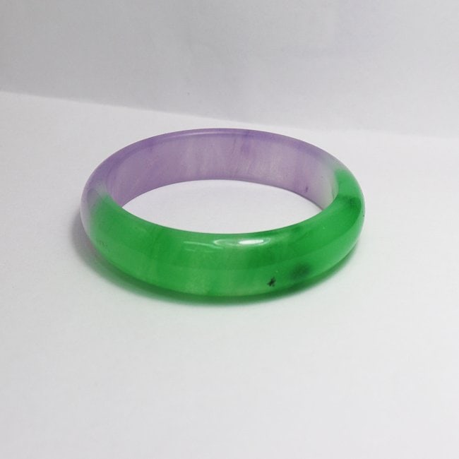 Translucent Solid Green/Violet Chinese Jade Bangle - 4
