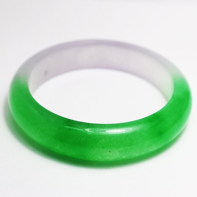 Translucent Solid Green/Violet Chinese Jade Bangle Size - 2