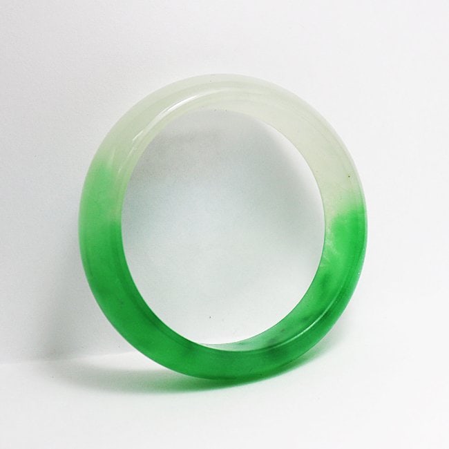 Translucent Solid Green/Creamy Chinese Jade Bangle Size - 4