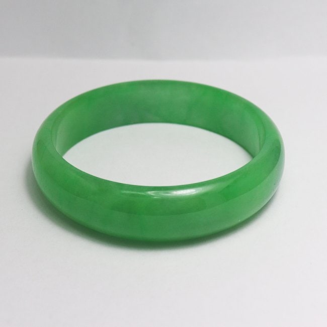 Translucent Solid Green Chinese Jade Bangle Size: 7 - 2