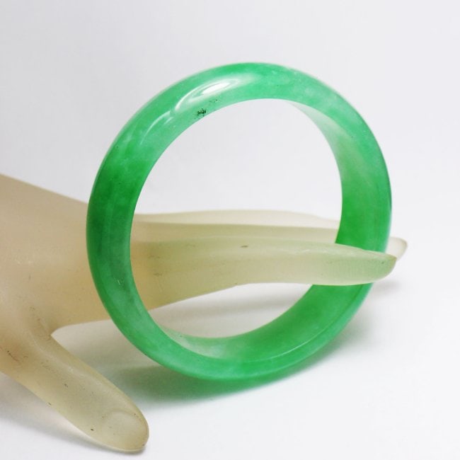 Translucent Solid Green Chinese Jade Bangle Size: 6 - 2